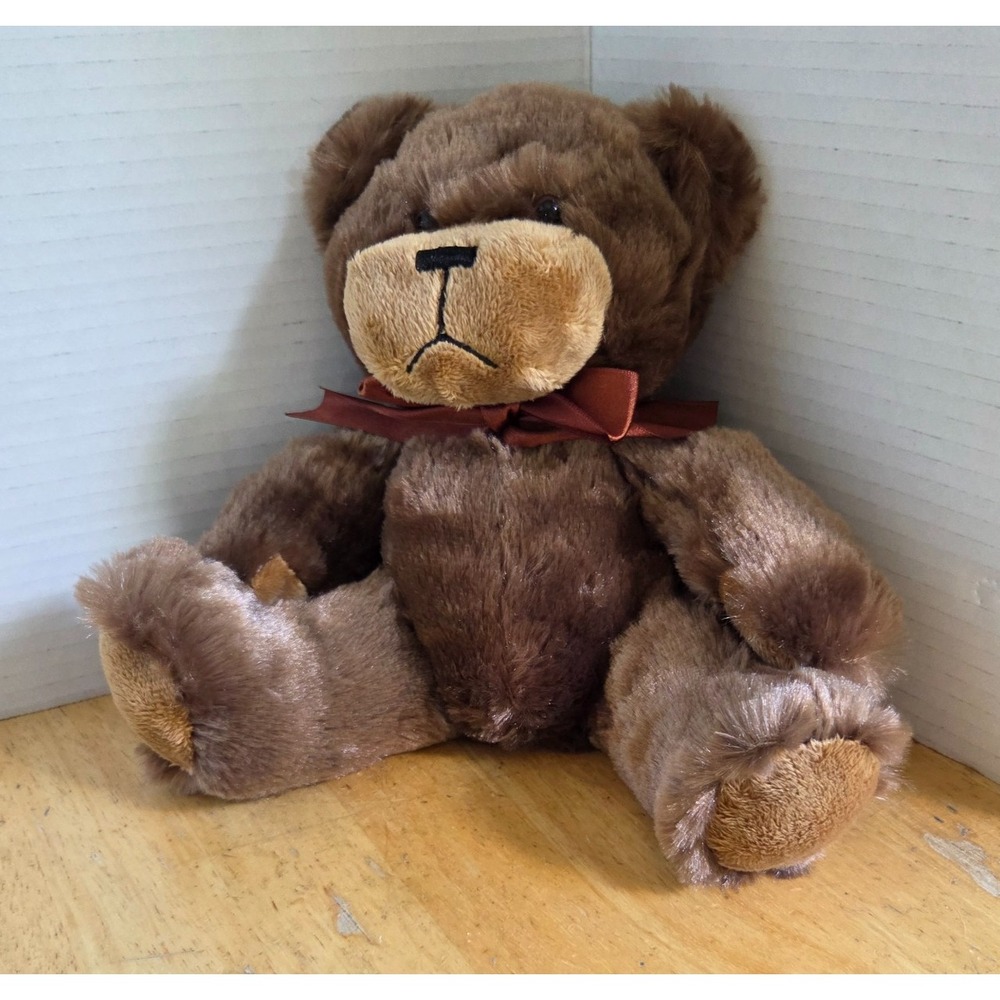 Napco Brown Soft Plush Teddy Bear Stuffed Animal with Brown Satin Bow 10 inch